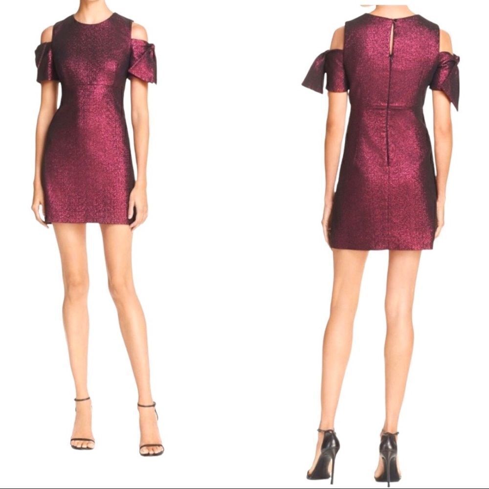 MILLY Mod Cold-Shoulder Metallic Shimmer Mini Dress BNWT